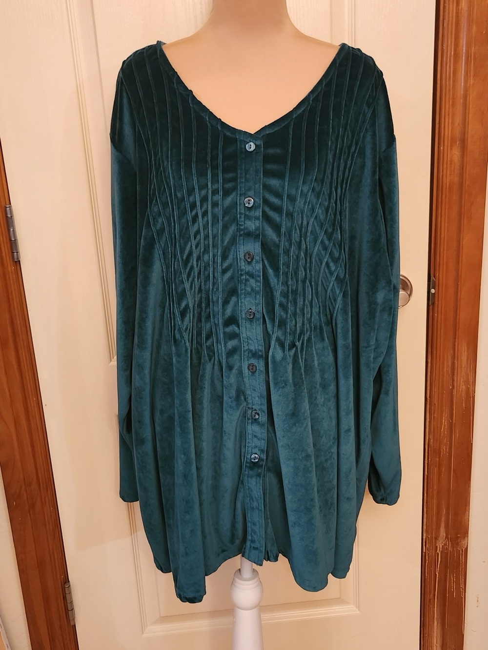Woman Within Deep Green Button-Front Velour Top Size 30/32W